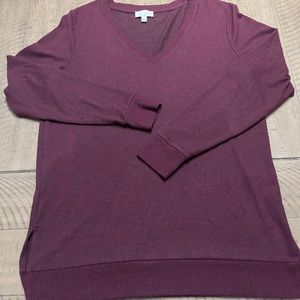 Lucky Brand V Neck Sweater Womens Size M Long Sleeve Side Slits Stretch Wine